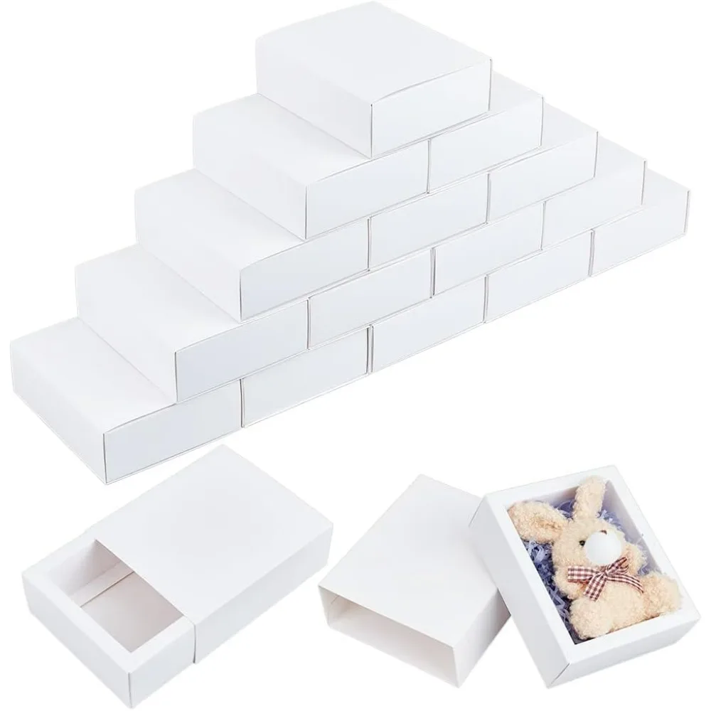 

40 Pack Kraft Paper Drawer Box 5.0x4.3x1.6inch White Rectangle Favors Present Packaging Boxes for Handmade Soap