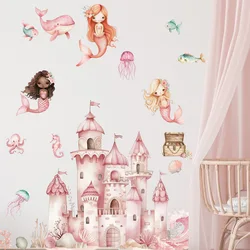 Cartoon Castle Mermaid Wall Sticker Girls Bedroom Children's Room Nursery Decor Wallpaper Self-Adhesive Kids Room Wall Decals