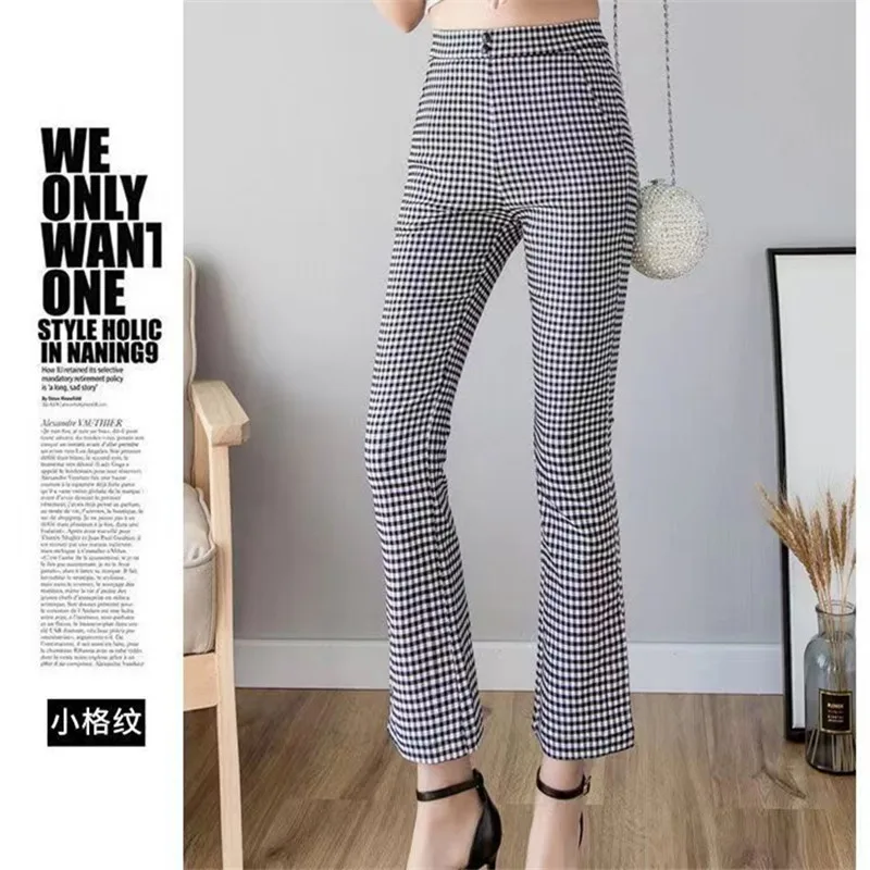 Summer New Pants Female High Waist Show Thin Black And White Plaid Flared Trousers Slim Wild Casual Fashion Women Clothes 2023