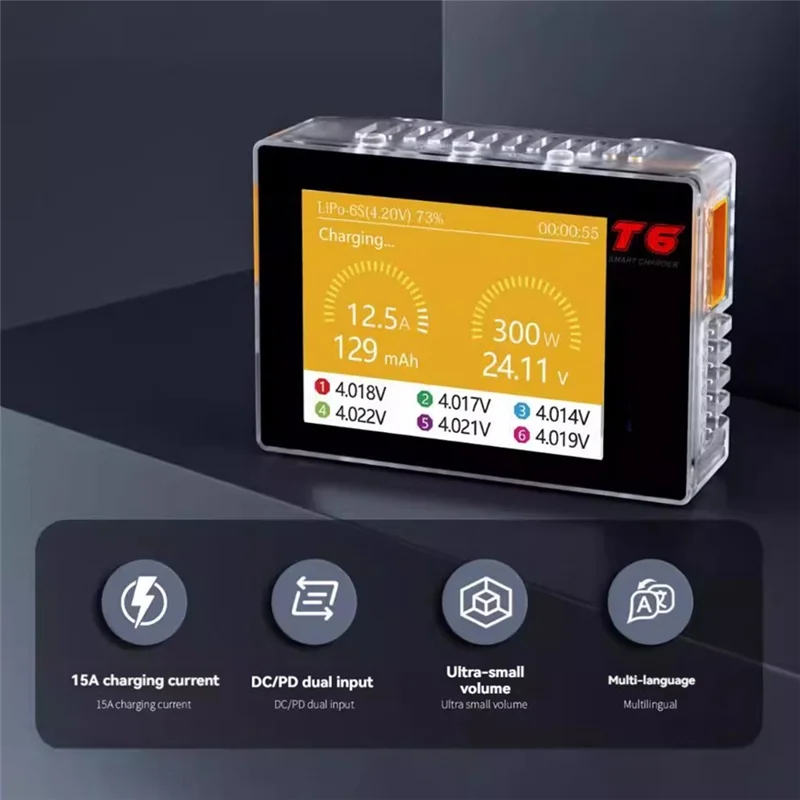 

Sensitive 300W Intelligent Balance Charger DC/PD Dual Input Charger For 1-6S Lipo Lihv/Lipo/Life/Lilon/Lixx Battery