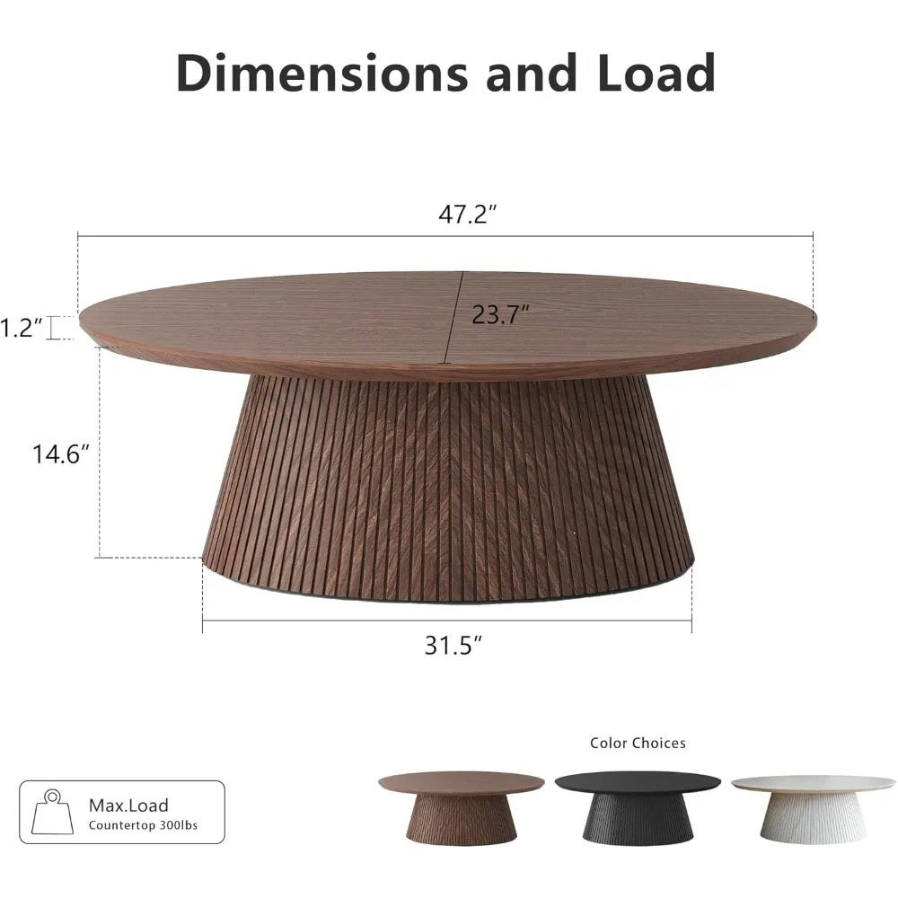 Meja Kopi Oval, Meja Kopi Modern Abad Pertengahan dengan Desain Bergalur, Meja Teh Kecil Unik dengan Lapisan Kayu