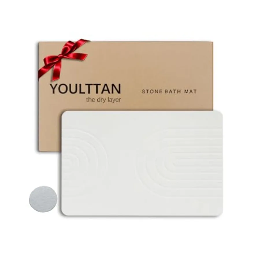 

Stone Bath Mat 24x16 - Diatomaceous Earth Shower Mat Quick Dry Anti-Slip Modern Design with Bonus Non-Slip Pad Perfect for Home
