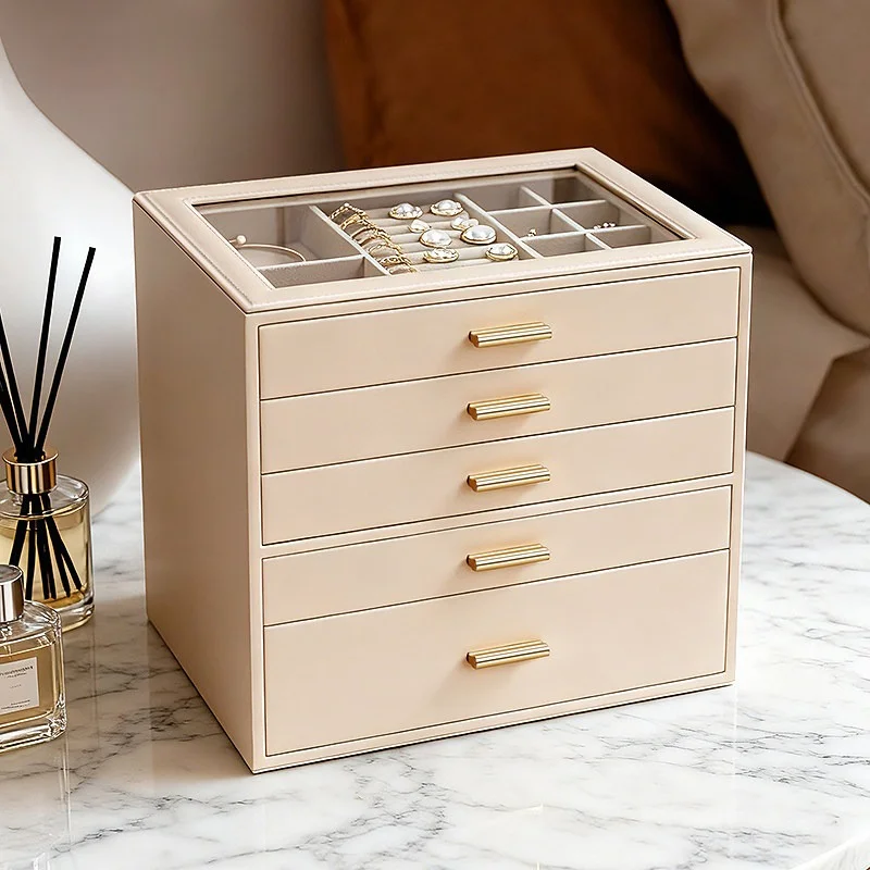 Women Pendant Display Box Large Capacity Jewelry Collection Case Leather Ring Organizer Boxes Multi Layer Necklace Storage Cases