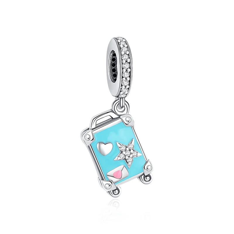 Original 925 Sterling Silber Charms Liebes-Reisekoffer London Bus Anhänger Perlen Passend für Armbänder Halsketten Schmuck für Frauen