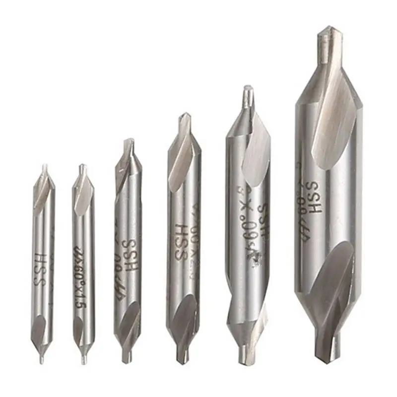 6 PCS HSS Combined Center Drills Bit Set Countersink 60 Degree Angle 5/3/2.5/2/1.5/1 Mm