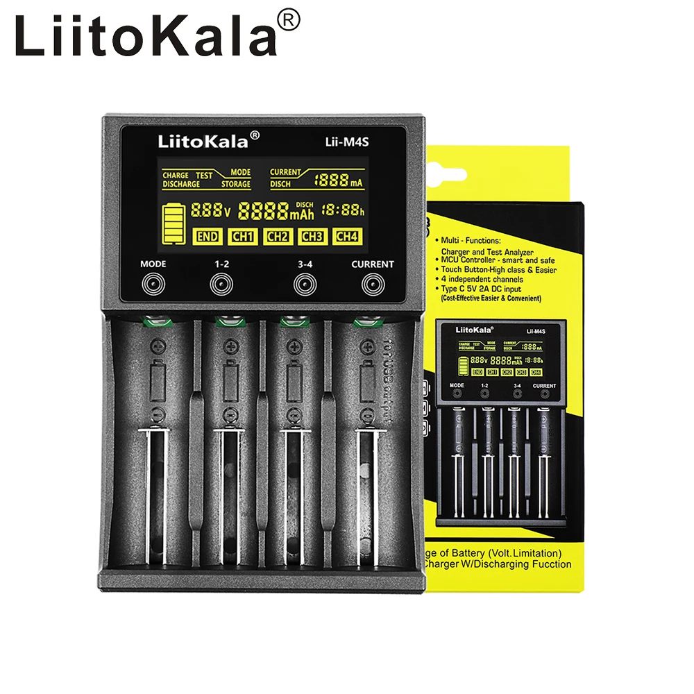 1-5PC LiitoKala Lii-M4S 21700 Battery Charger For 18650 18350 26650 16340 RCR123 14500 3.7V 1.2V Ni-MH Ni-Cd USB smart charger