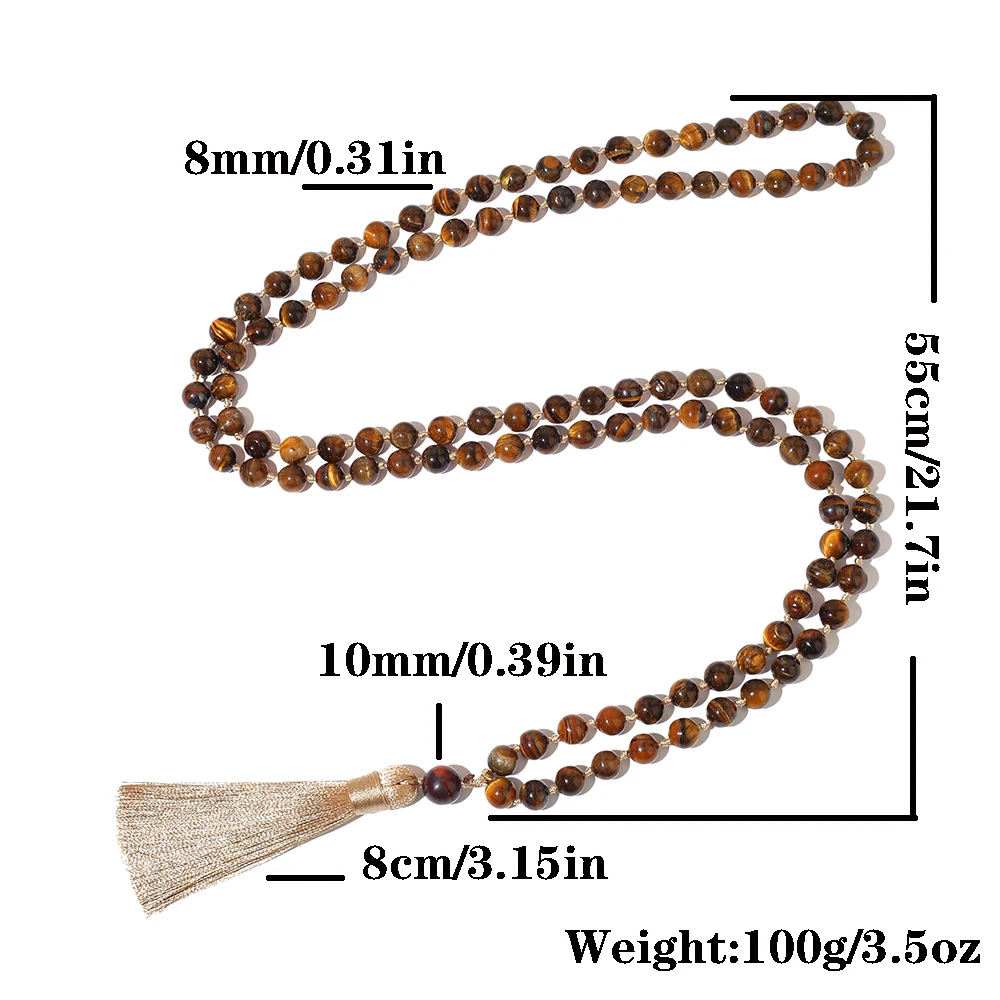 8mm Natürliche Gelbe Tigerauge-Perlenkette 108 Mala-Halskette Meditations-Gebetskette Japamala-Schmuck für Männer und Frauen – Detail 1