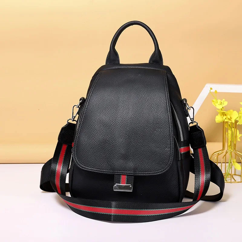 Fashion genuine leather women's cowhide shoulder simple travel backpack casual student school bag for girls