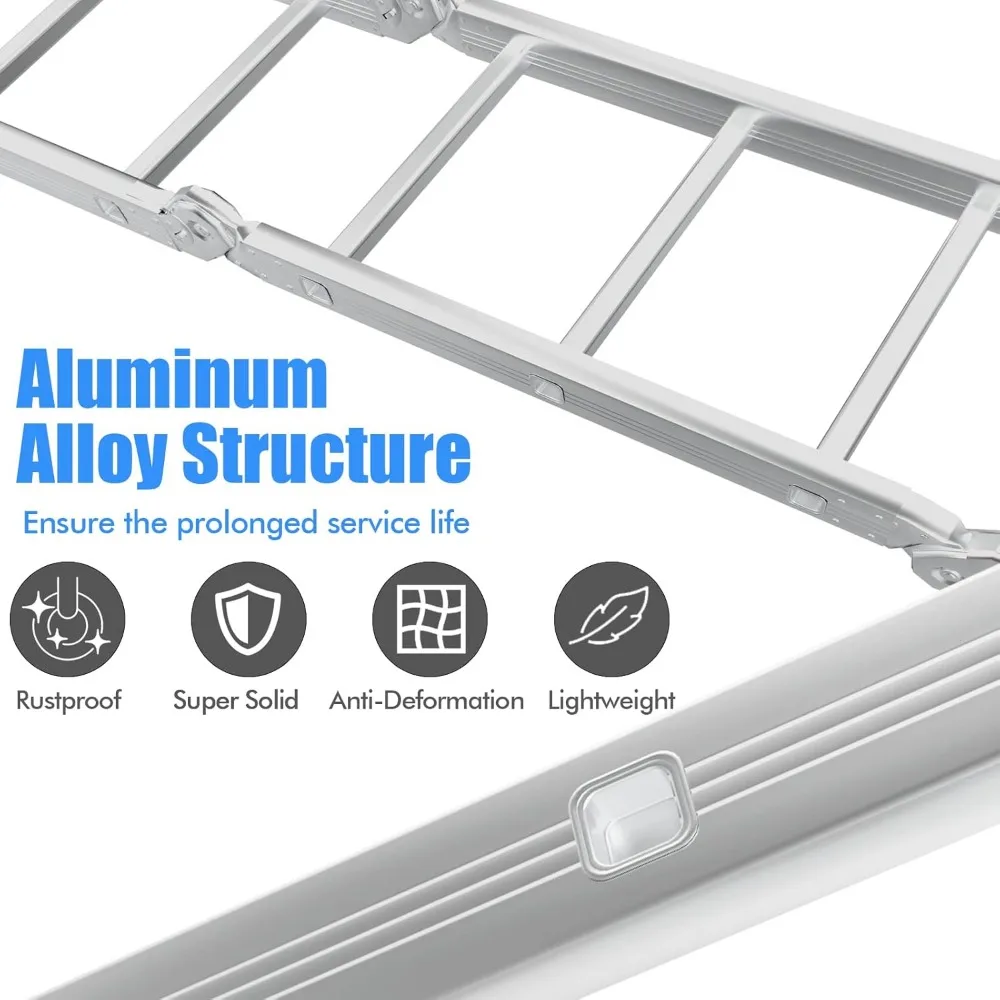 7-in-1 12 Fuß hohe klappbare Trittleiter, maximale Belastung 330 Pfund, leichte Mehrzweck-Aluminiumleiter