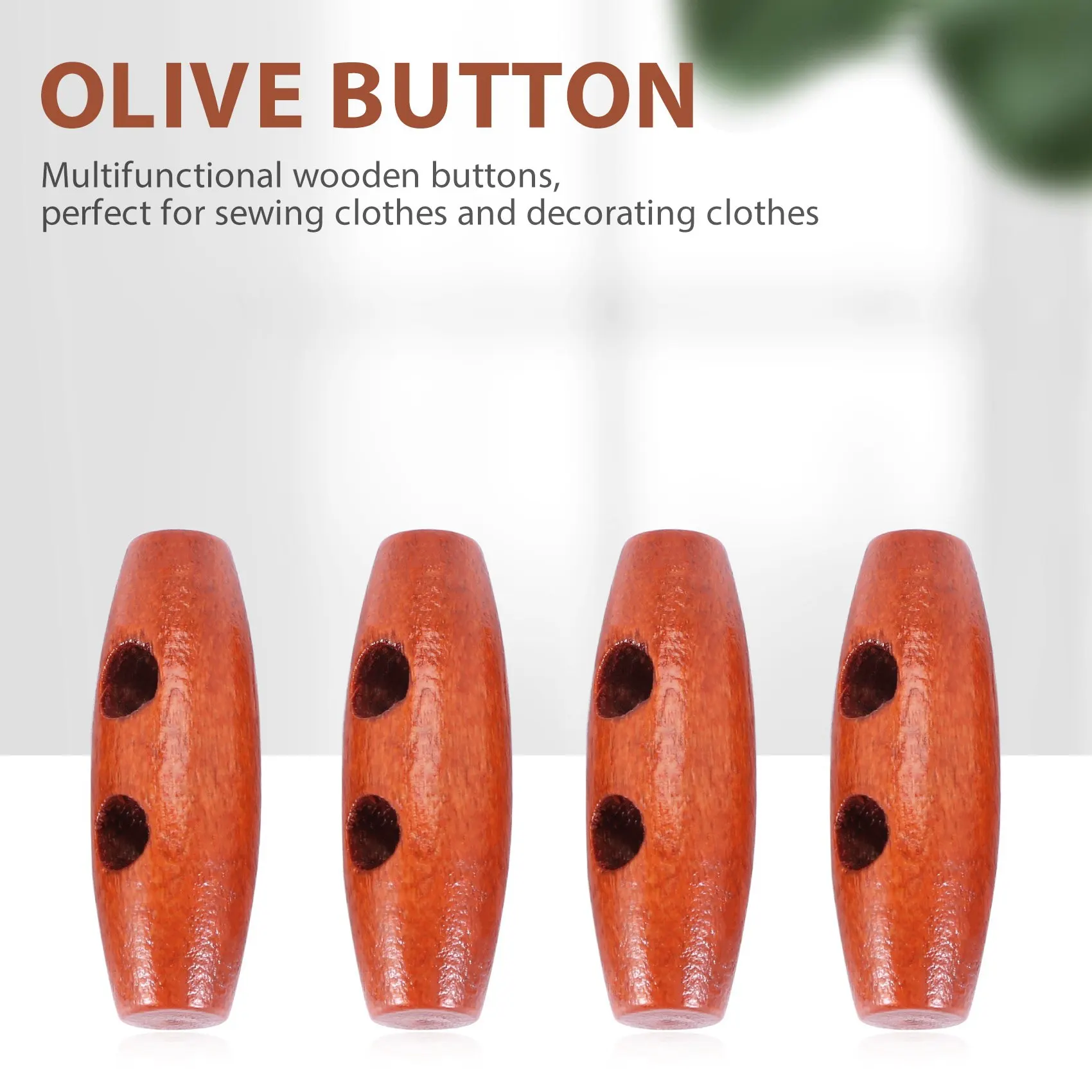 50 Pieces Olive Shape Wooden Toggles Buttons 2 Holes Sewing Buttons for Clothes Decor