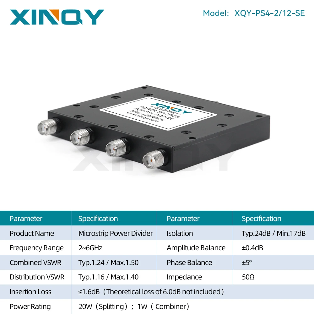 XINQY SMA RF Microstrip Power Divider/Combiner, 2-12GHz High-Frequency, 1-to-4 Way, for Signal Testing