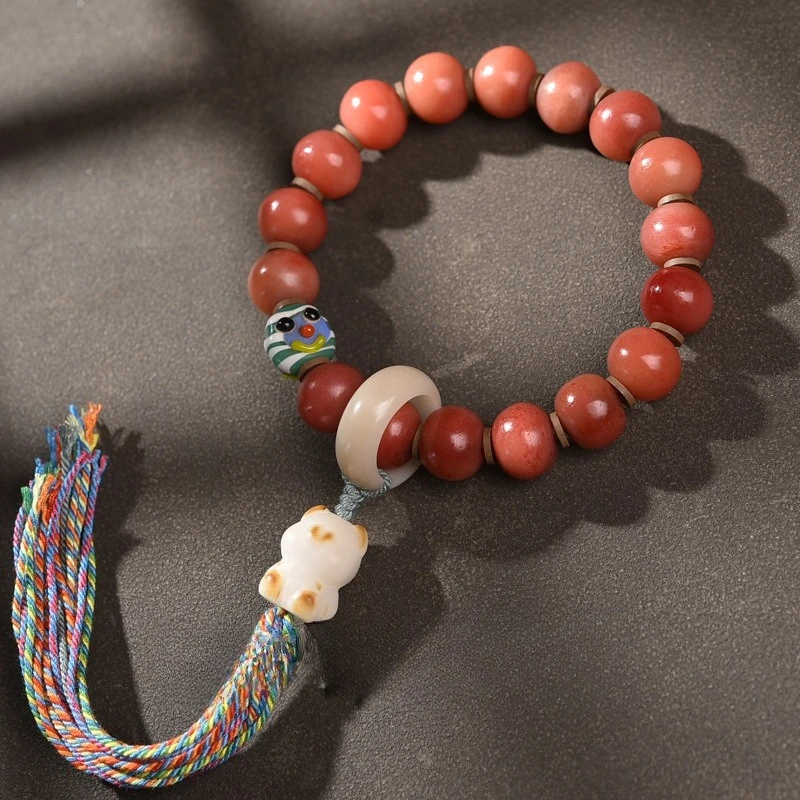 Natural full-blood camel bone strings single circle male apple round gaou box dzi root pay with tassel bracelet female