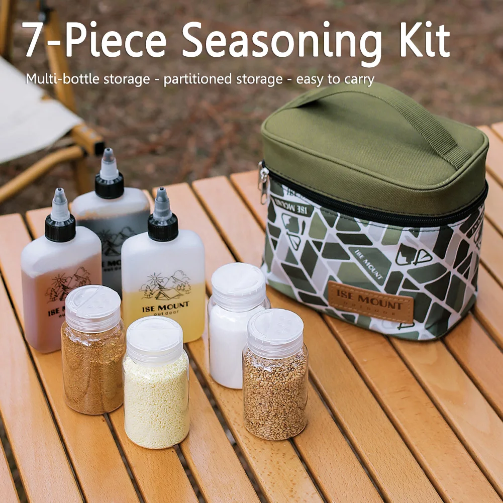 Seasoning Bottle Set Camping Storage Bag Reusable Spice Container Condiment Jars Organizer Picnic Basket Outdoor BBQ Utensils