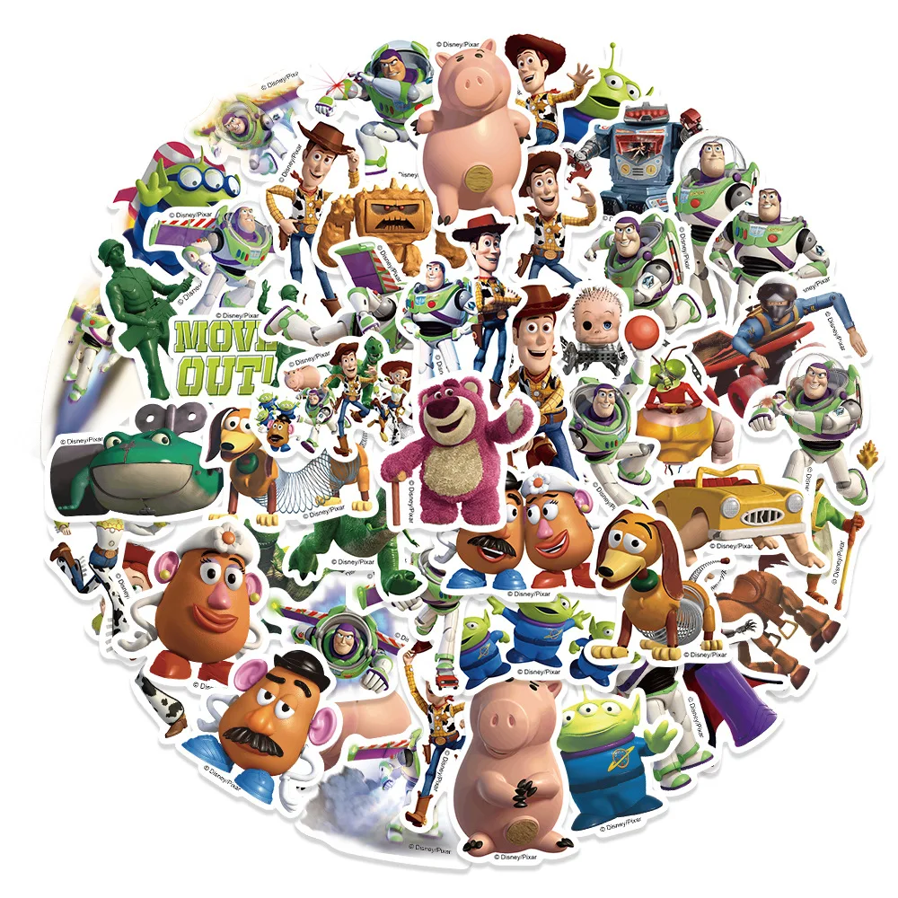 Disney Toy Story Cartoon Stickers, Filme, Anime, Livro, Skate, Guitarra, Laptop, Bonito, Kawaii Sticker Pack, Crianças, Menina, Menino, Brinquedos, 50Pcs