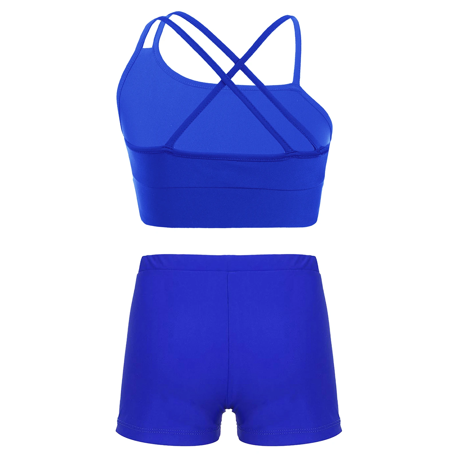 Girls 'Rash Guard Spaghetti Shoulder Straps Crop Tops com Shorts, Kid's Sportswear Swimwear, maiô, Beachwear, maiô, treino