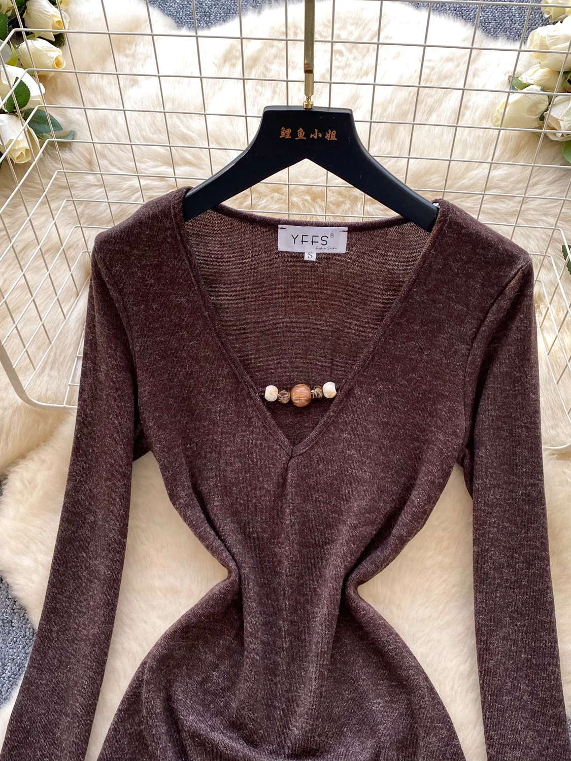 Vestido Retro de Manga Longa com Decote em V e Design de Corte em Camadas para Mulheres, Saia Curta em A com Cintura Alta par...