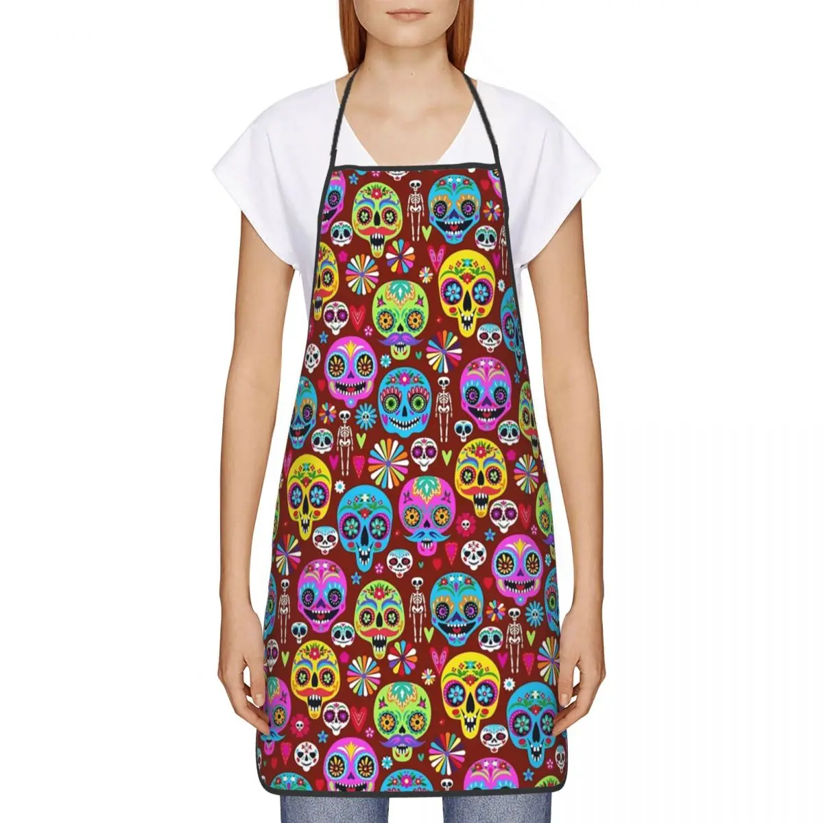 Cute Day Of The Dead Sugar Skull Apron Women Men Unisex Bib Halloween Patterns Kitchen Cooking Tablier Cuisine Chef Painting