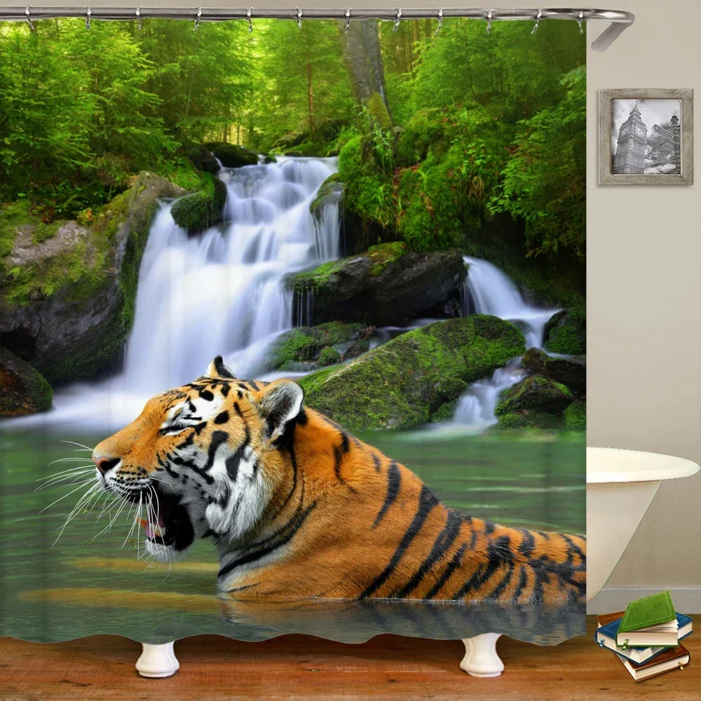 

Занавеска для душа с 3d-изображением природного леса и пейзажа, водонепроницаемая занавеска для ванной из полиэстера с крючками, декоративная занавеска для ванны