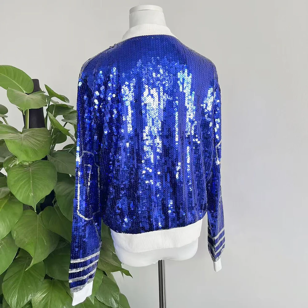 Blue and white 20 zippered zeta jacket sequin clothing