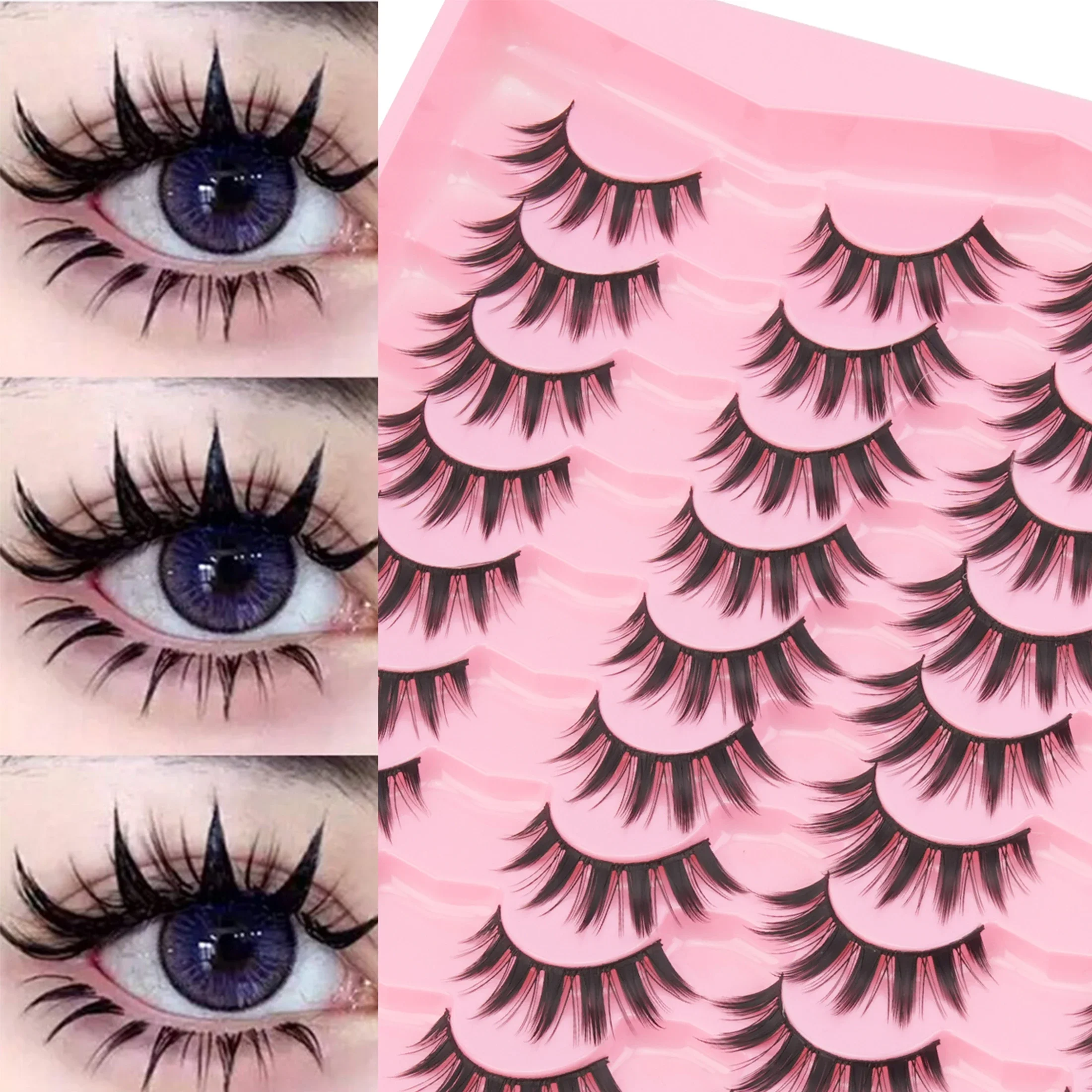 20 Pairs Anime Spiky Strip Lashes Wispy 3D Faux Mink Dramatic Soft Reusable False Eyelashes Home & Salon Use