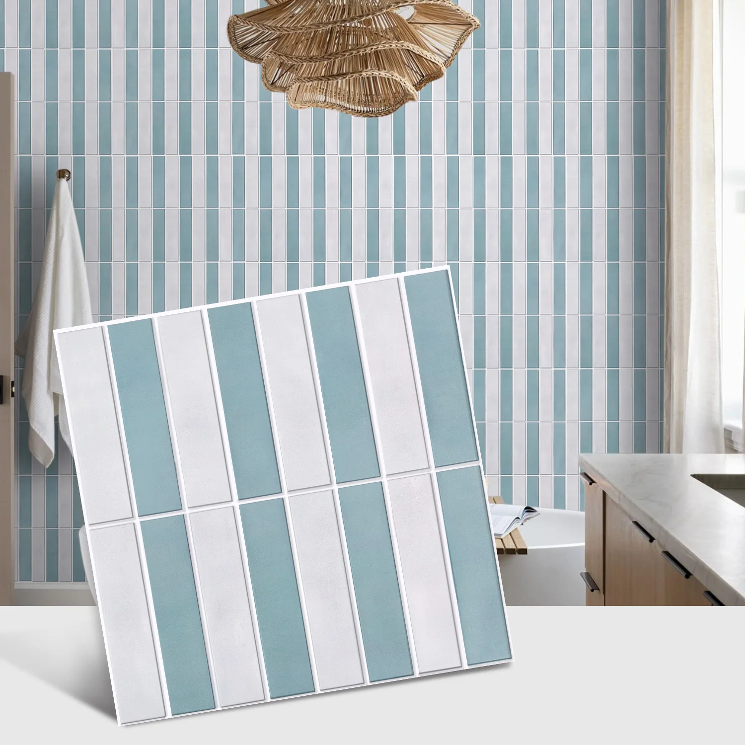 5 PCS Set Blue & White Linear 3D Wall Panels – Self-Adhesive, For Living Rooms, Bedrooms, and More. Home Wall Decor.
