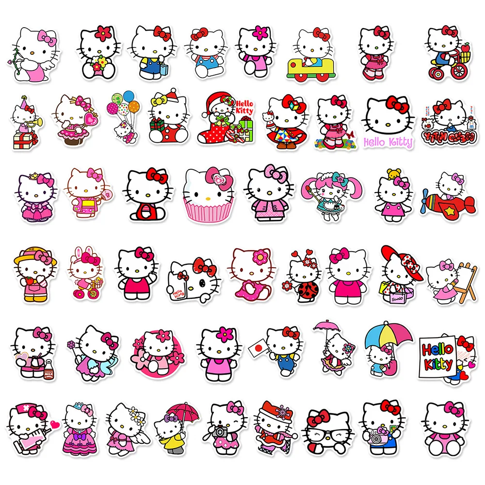 10/30/50 Stuks Kawaii Hello Kitty Anime Stickers Schattige Sanrio Graffiti Kids Sticker Speelgoed Telefoon Waterfles Notebook Cartoon Stickers