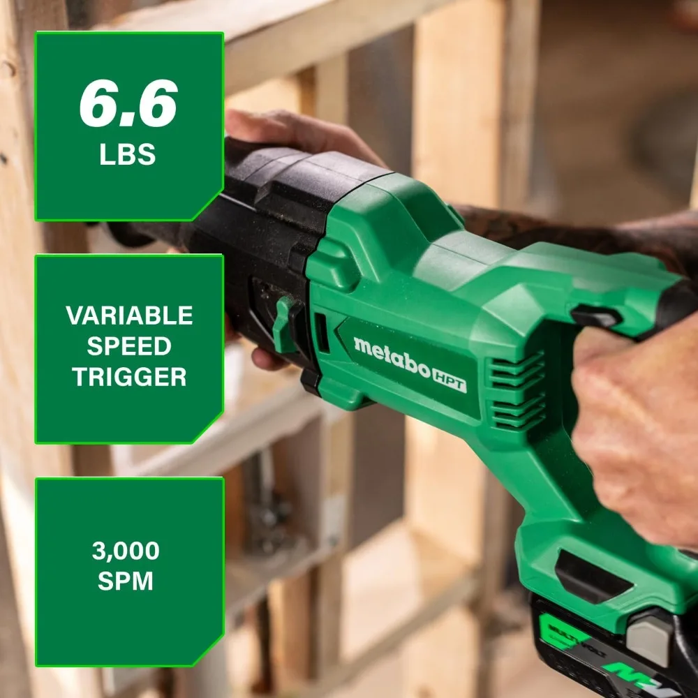 Sierra alternativa inalámbrica de 18 V con corte orbital, vibración reducida al 36%, longitud de carrera 1-1/8, 3000 SPM, luz LED, tecnología MultiVolt