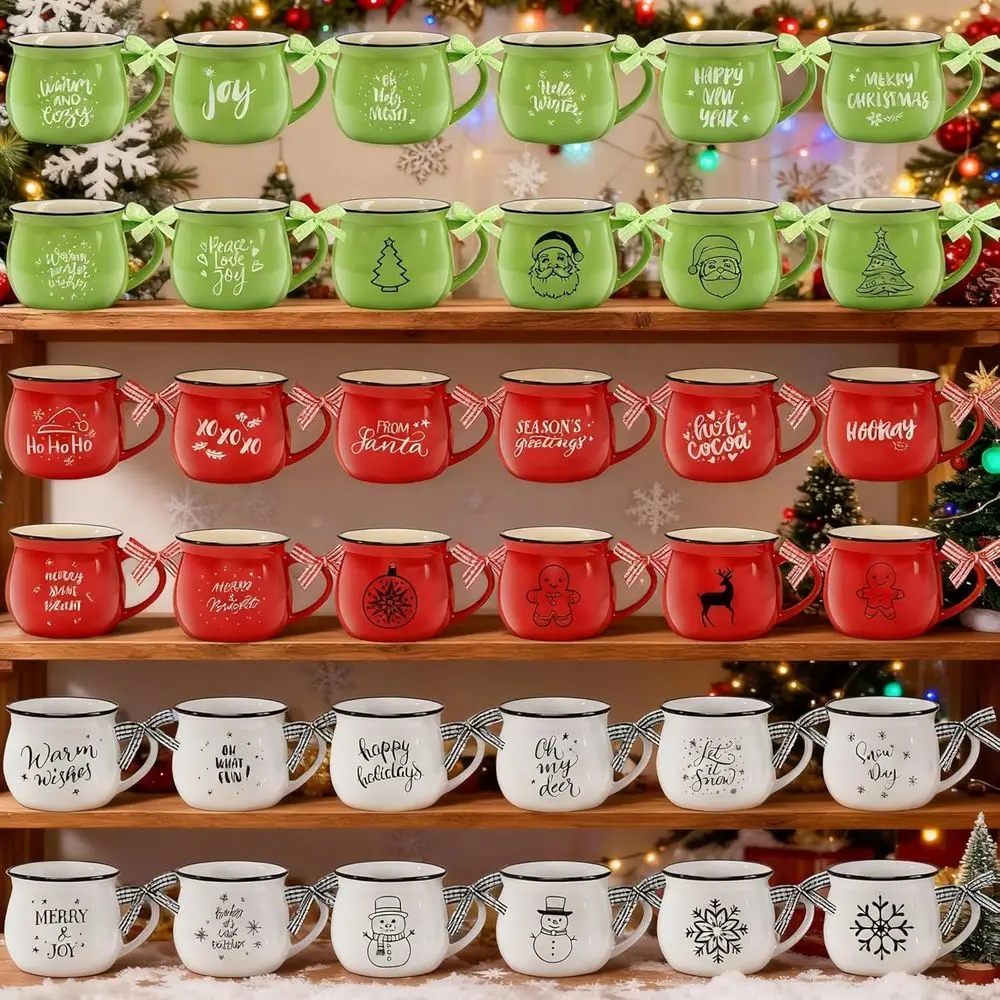 

Набор рождественских кофейных кружек из 36 предметов — керамические праздничные чашки на 12 унций с лентами для зимних торжеств, идеальный подарок для семьи, Frie