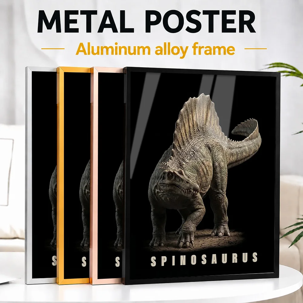 Spinosaurus Dinosaur Metal Poster With Aluminum Alloy Frame Personalized Realistic Illustration Wall Art For Learning Corner