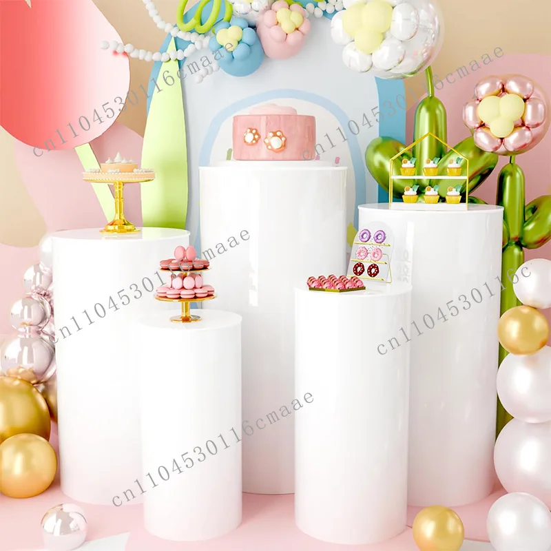 Custom-designed white cylindrical base bracket set, multi-height cake display stand, suitable for weddings and parties