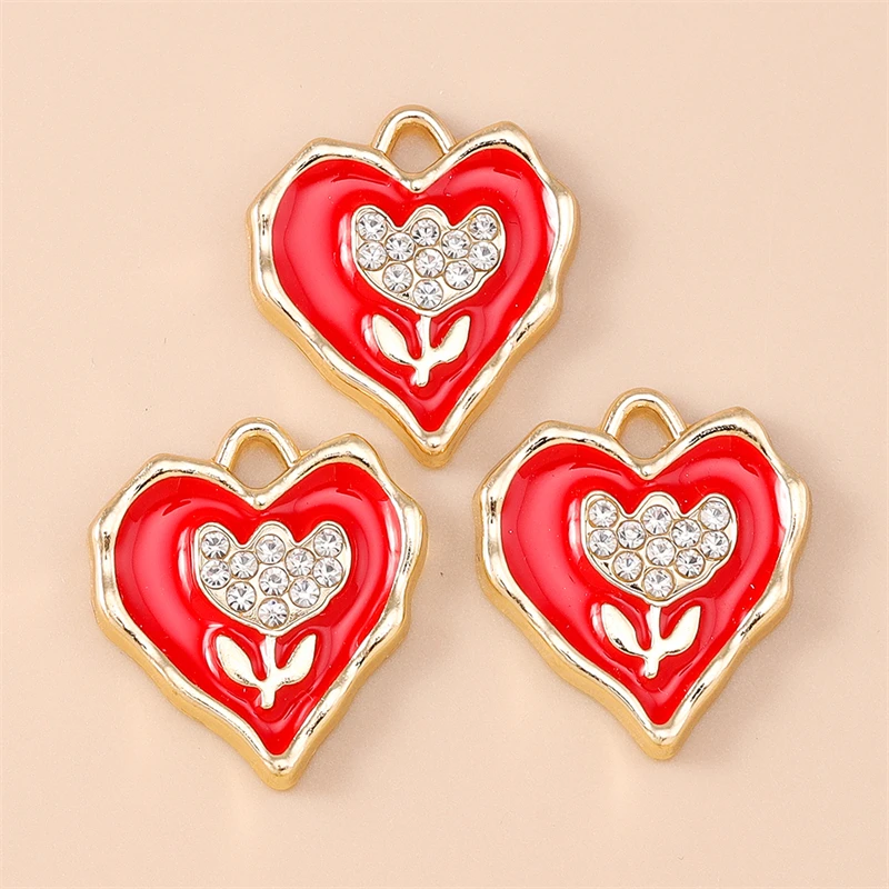 

20pcs 20x23mm Cute Enamel Love Heart Flower Charms Pendants for Jewelry Making Earrings Necklaces Bracelets DIY Crafts Supplies
