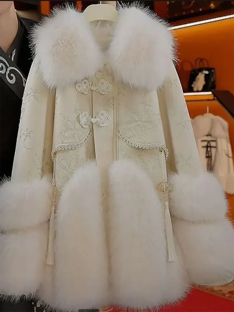 Fur Fox Fur Jacket Outwear Women's Overcoat 2026 Winter New Embroidered Embossed Sheepskin Fashion Thick Warm Fur One Jacket