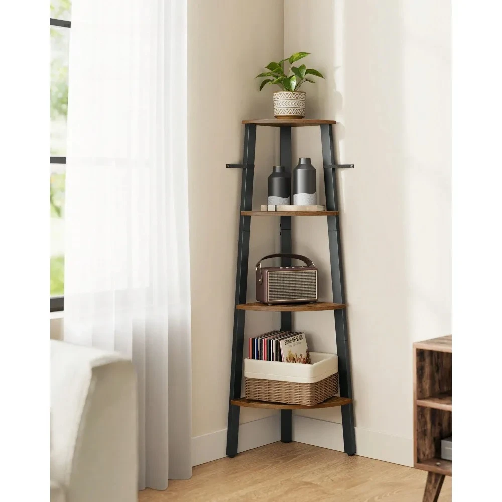 

Промышленная угловая лестница-стеллаж, 4-ярусная угловая книжная полка, подставка для растений для гостиной, офиса, кухни