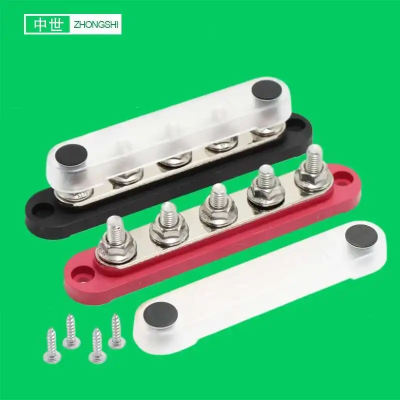 

150A Terminal Bus Bar M8 Studs Battery 5Way Power Distribution Block Red 12V Car Busbars Connector For Automotive Marine Boat