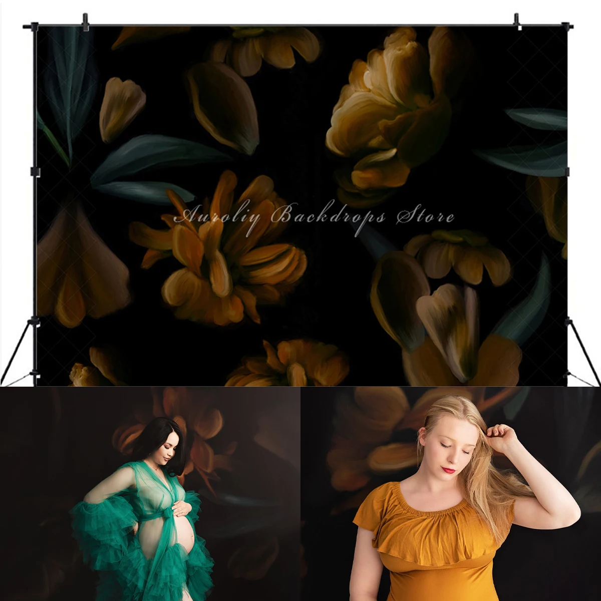 

Dark Flower Backgrounds Hand Painted Floral Pregnant Woman Photography Props Adult Kids Photocall Decors Texture Backdrops