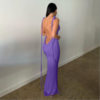 Sexy Halter Backless Long Summer Dresses Women 2025 Fashion Sundresses Purple Bodycon Maxi Nigth Club Party Dress Baddie Outfit