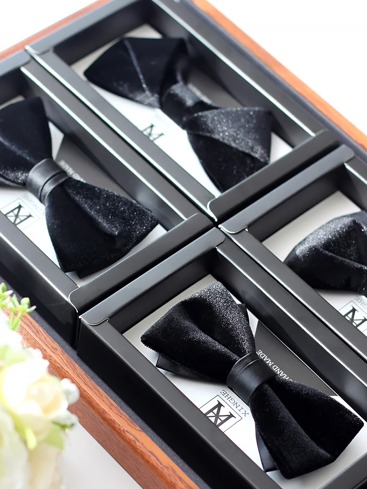 

Wedding groom, best man, black velvet bow tie, men's handmade bowtie, high-end wedding gifts