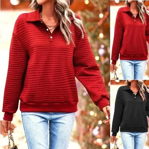 2023 Autumn/Winter Wish AliExpress Cross border European and American New Women's Wear Flip Collar Button Small Style Top Sweate