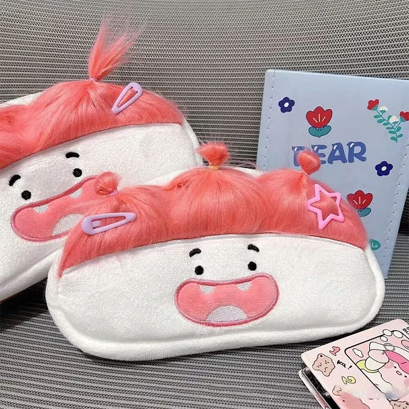 Humorous Pink-haired Large Capacity Plush Pen Pouch with Cartoon Design for School or Gift
