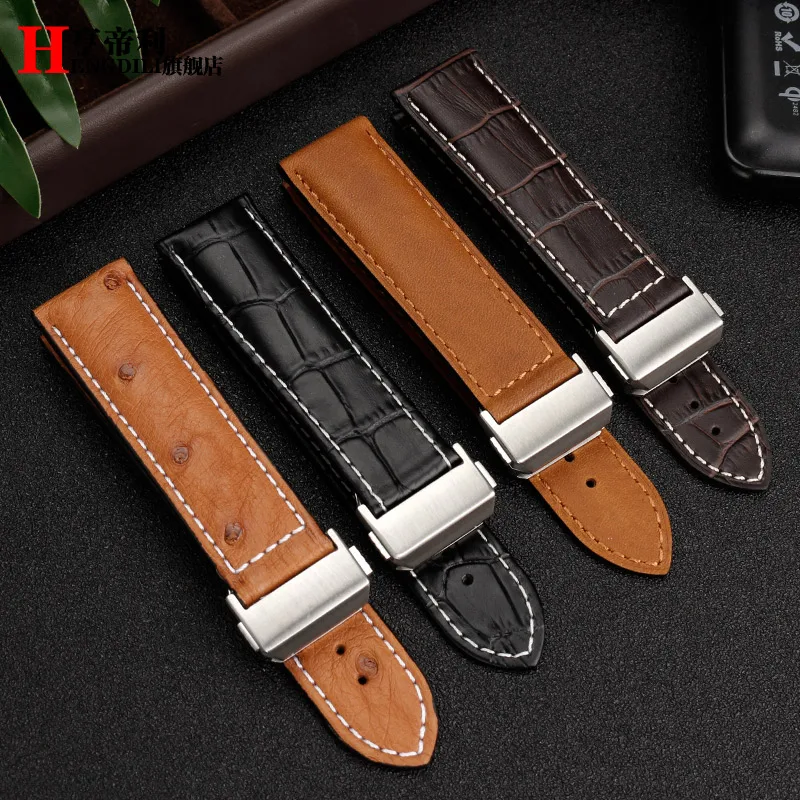 For Hamilton Khaki jazz Watch H32755851 cowhide Watch Strap Genuine Leather Ostrich skin WatchBand Folding Clasp men\'s Bracelet