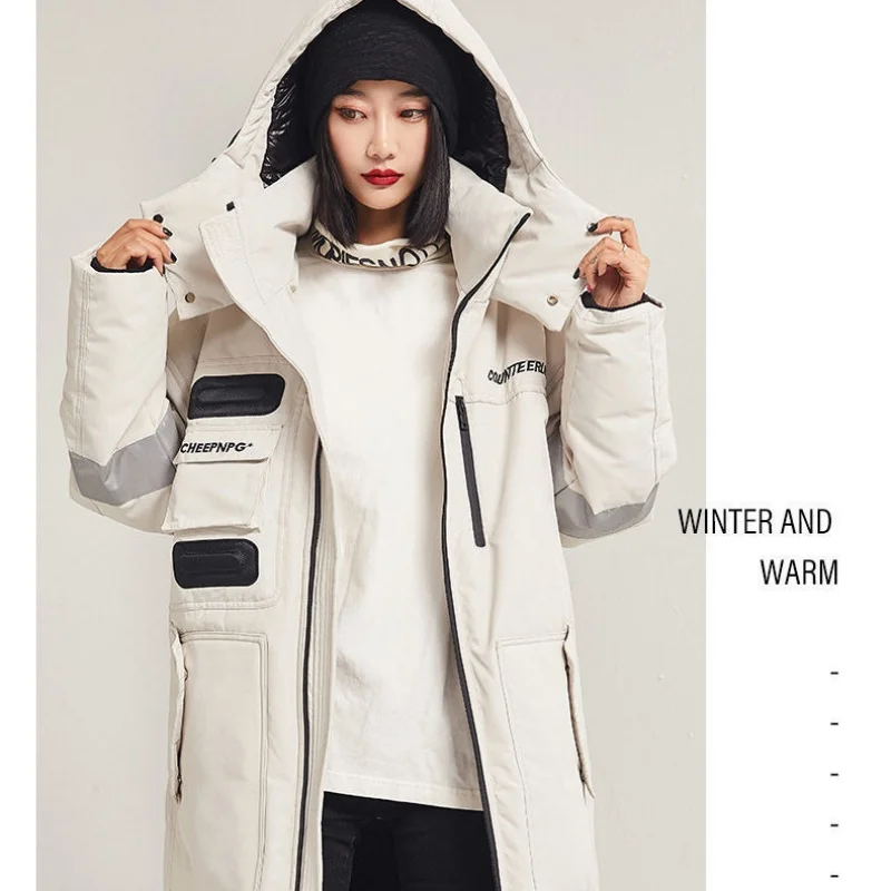 

Новая мужская удлиненная зимняя пуховая куртка выше колена, утепленная, в корейском стиле, модная, для пар, рабочая одежда, верхняя одежда