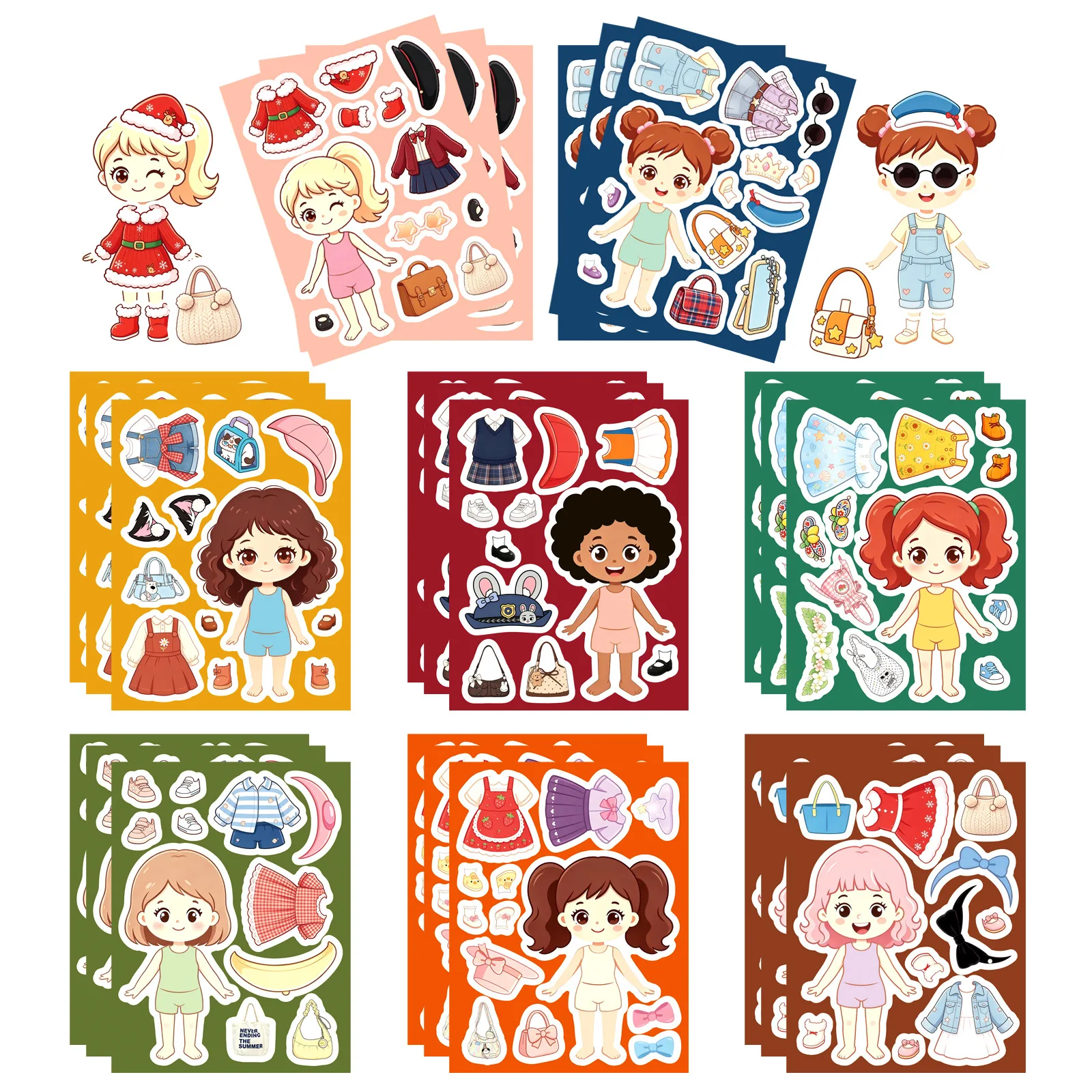 8Sheets Cartoon Character Dress Up Stickers Waterproof Kids DIY Puzzle Pack Parent‑Child Interactive Outfit Changing Craft Decal
