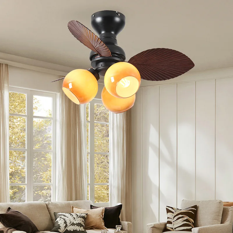 New retro intelligent ceiling fan light, bedroom integrated ceiling fan light, dining room small room electric fan lamp