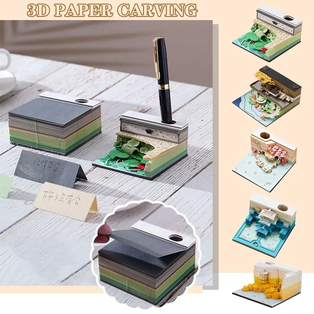 Note Desk Calendar Without Calendar Creative 3D Three-dimensional Sculpture Paper Desktop Landscape Decoration Office F7Z6