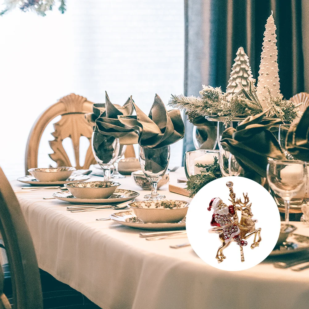 

2Pcs Alloy Christmas Elk Santa Napkin Ring Holder Dinner Table Decoration Elegant Banquet Christmas Napkin Ring