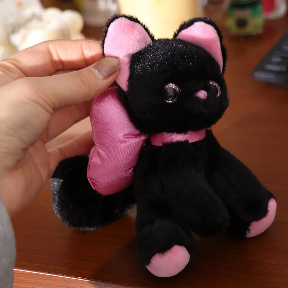 Llavero de Peluche de Gato con Lazo de Algodón PP, Muñeco de Peluche Suave, Llavero de Gatito, Muñeco de Colección, Llavero de Peluche para Decoración de Mochila