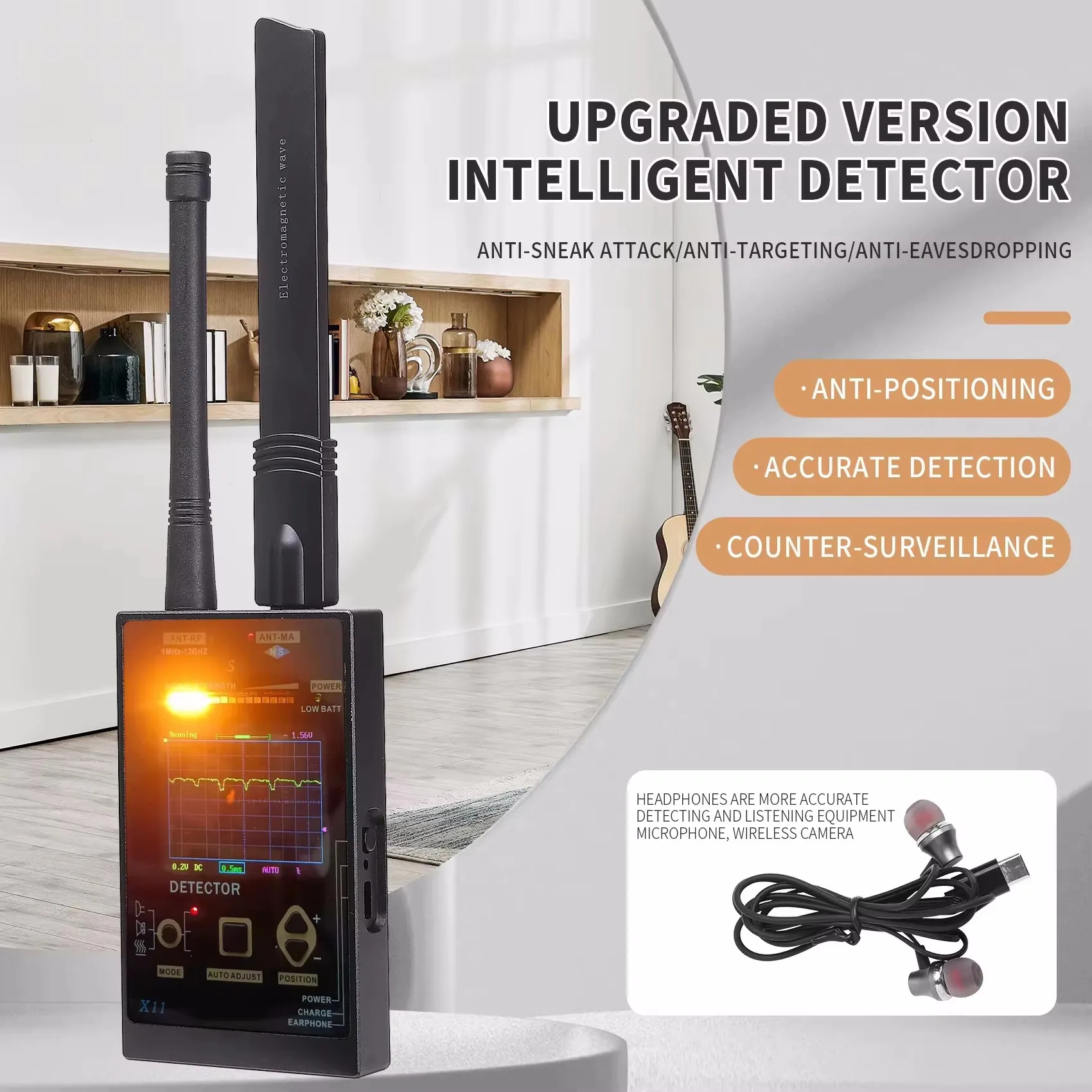 Dispositivo anti-spia portatile, rilevatore di bug e localizzatore GPS wireless, garantisce la privacy Rilevatore di telecamere wireless per scanner di segnale di sicurezza