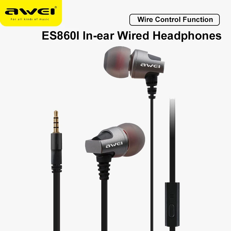 

Awei In-Ear Stereo Headphones 3.5mm Wired Sport Gaming Earphones with Microphone In-line Control Headset for Smart Phone