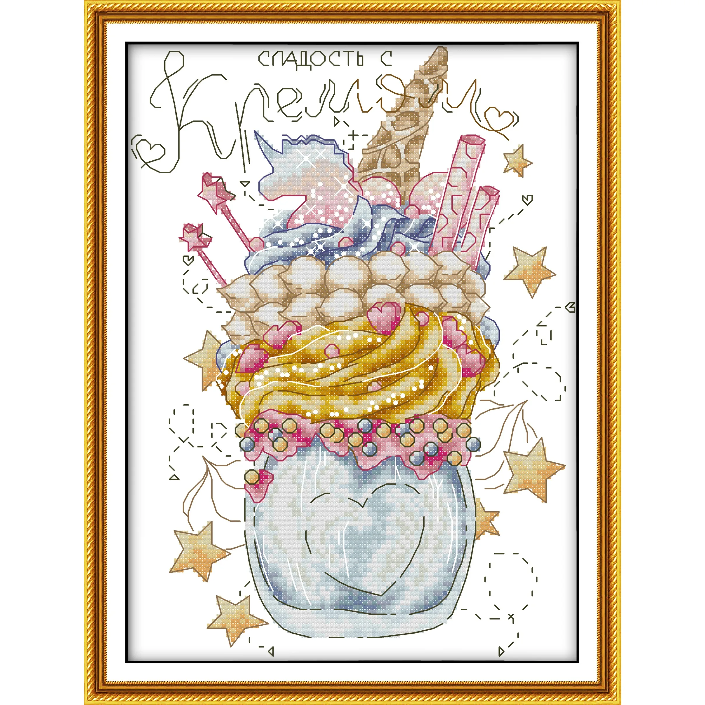 

Набор для вышивки крестом Joy Sunday с предварительной печатью, «сделай сам», легкий узор, Aida 14/11CT, набор для вышивки из штампованной ткани, торт, мороженое