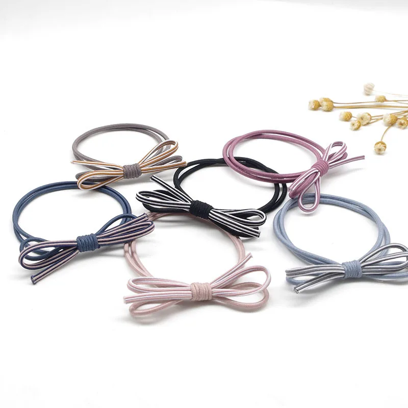 New Korean Style Hair Accessories with Small Fresh Leather Loop Headband Striped Bow Headband and Rubber Band for Tying Hair